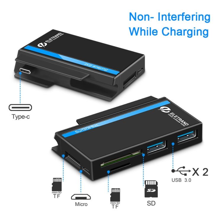 ROCKETEK RT-SGO737 ฮับอินเทอร์เฟซ USB 3.0 2 ช่อง + Micro USB สำหรับ Microsoft Surface Go พร้อมช่องใส่การ์ด TF 2 ช่อง และช่องใส่การ์ด SD, RT-SGO737