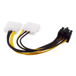 สายไฟจ่ายพลังงานการ์ดกราฟิก PCI Express 8 พิน รูปตัว Y ยาว 18 ซม. เป็น Molex 4 พินคู่, ตัวเมีย 8 พิน เป็นตัวผู้ Molex 4 พินคู่