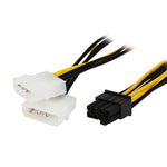 สายไฟจ่ายพลังงานการ์ดกราฟิก PCI Express 8 พิน รูปตัว Y ยาว 18 ซม. เป็น Molex 4 พินคู่, ตัวเมีย 8 พิน เป็นตัวผู้ Molex 4 พินคู่