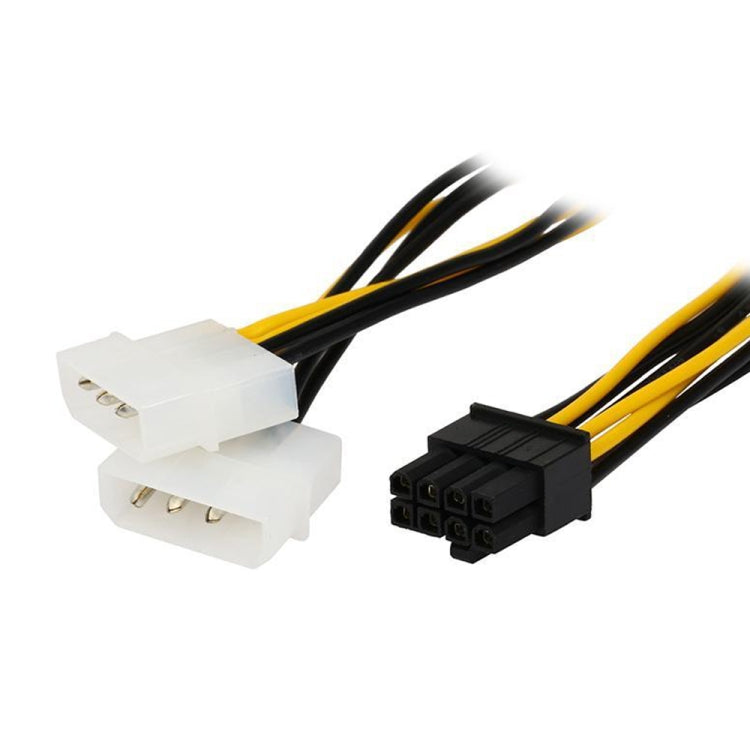 สายไฟจ่ายพลังงานการ์ดกราฟิก PCI Express 8 พิน รูปตัว Y ยาว 18 ซม. เป็น Molex 4 พินคู่, ตัวเมีย 8 พิน เป็นตัวผู้ Molex 4 พินคู่