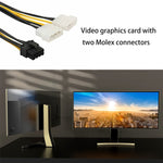 สายไฟจ่ายพลังงานการ์ดกราฟิก PCI Express 8 พิน รูปตัว Y ยาว 18 ซม. เป็น Molex 4 พินคู่, ตัวเมีย 8 พิน เป็นตัวผู้ Molex 4 พินคู่