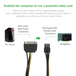 สายไฟจ่ายพลังงานการ์ดวิดีโอ PCI Express SATA 15 พิน เป็น 6 พิน ยาว 20 ซม., SATA 15 พิน เป็นตัวเมีย 6 พิน