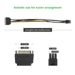 สายไฟจ่ายพลังงานการ์ดวิดีโอ PCI Express SATA 15 พิน เป็น 6 พิน ยาว 20 ซม., SATA 15 พิน เป็นตัวเมีย 6 พิน