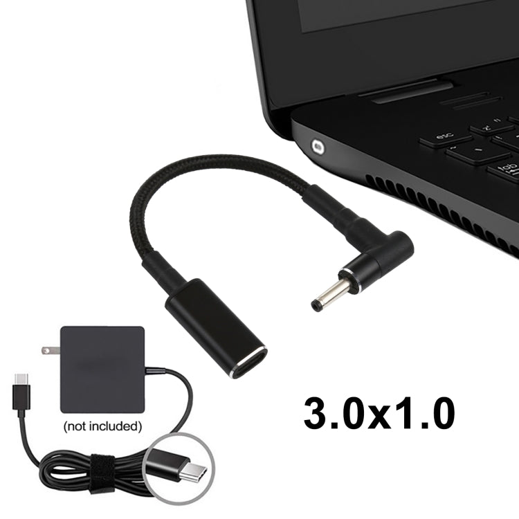สายถักไนลอนอะแดปเตอร์ PD 100W 18.5-20V ขนาด 3.0 x 1.0 มม. แบบข้อศอก เป็น USB-C / Type-C