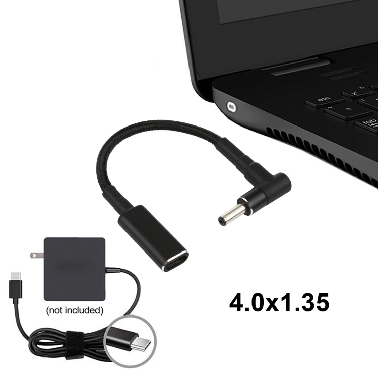 สายถักไนลอนอะแดปเตอร์ PD 100W 18.5-20V ขนาด 4.0 x 1.35 มม. แบบข้อศอก เป็น USB-C / Type-C