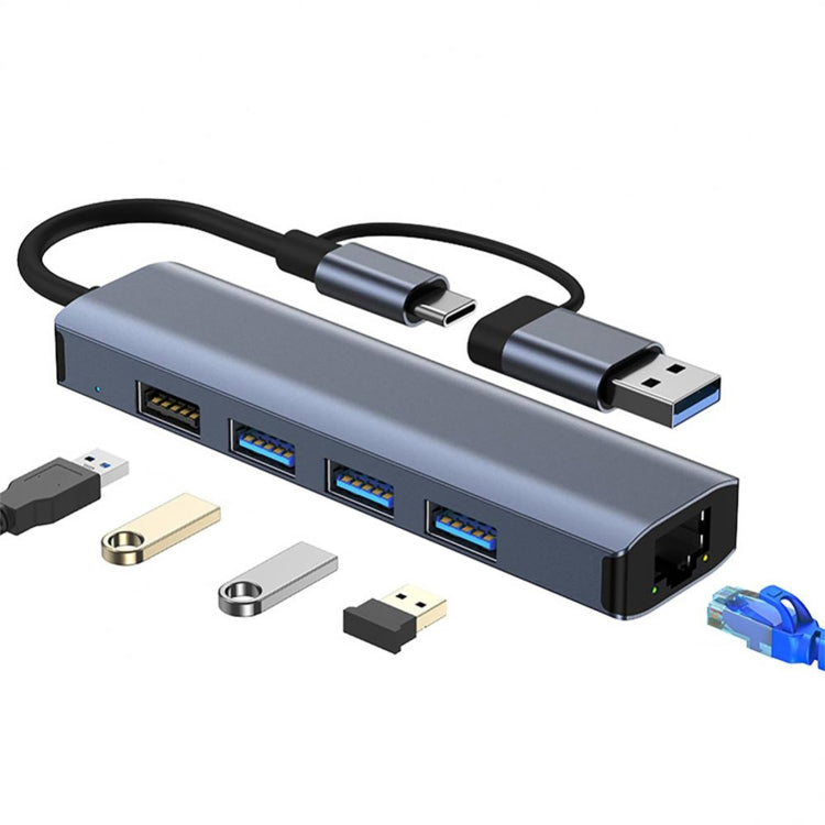 แท่นเชื่อมต่อมัลติฟังก์ชัน BYL-2208TU 5 in 2 USB + USB-C / Type-C เป็น USB HUB อะแดปเตอร์ BYL-2208