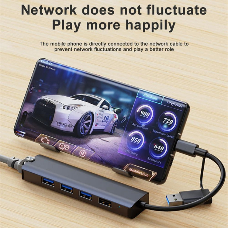 แท่นเชื่อมต่อมัลติฟังก์ชัน BYL-2208TU 5 in 2 USB + USB-C / Type-C เป็น USB HUB อะแดปเตอร์ BYL-2208
