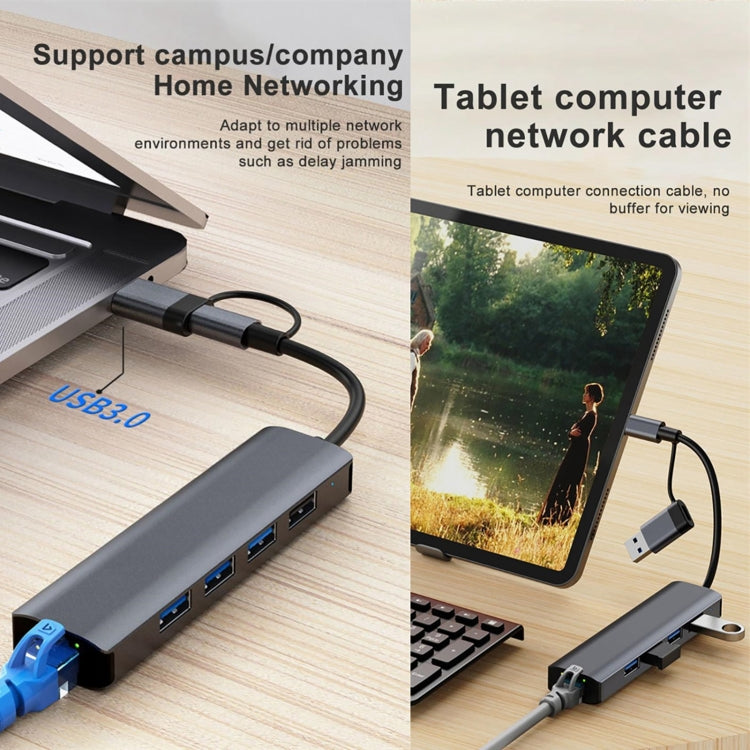 แท่นเชื่อมต่อมัลติฟังก์ชัน BYL-2208TU 5 in 2 USB + USB-C / Type-C เป็น USB HUB อะแดปเตอร์ BYL-2208