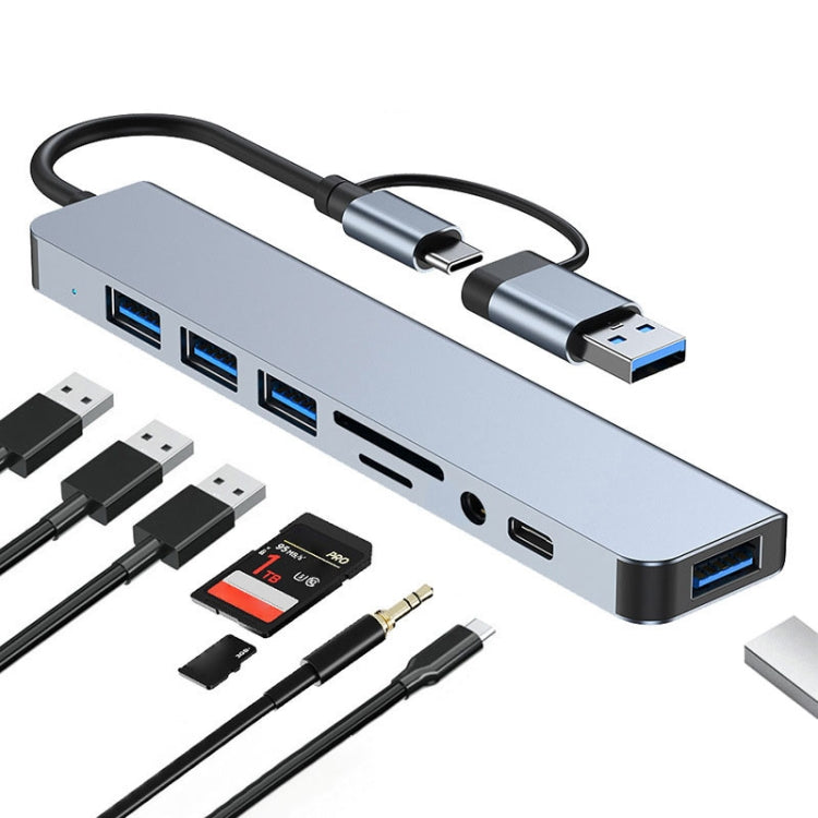 แท่นเชื่อมต่อมัลติฟังก์ชัน BYL-2218TU 8 in 1 USB + USB-C / Type-C เป็น USB HUB อะแดปเตอร์ BYL-2218TU