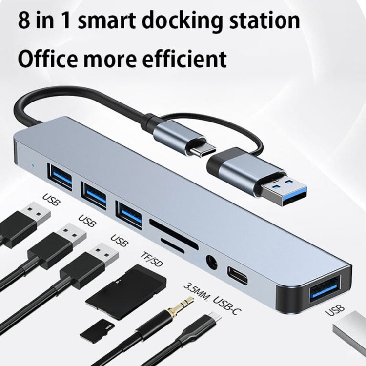 แท่นเชื่อมต่อมัลติฟังก์ชัน BYL-2218TU 8 in 1 USB + USB-C / Type-C เป็น USB HUB อะแดปเตอร์ BYL-2218TU