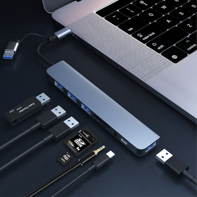 แท่นเชื่อมต่อมัลติฟังก์ชัน BYL-2218TU 8 in 1 USB + USB-C / Type-C เป็น USB HUB อะแดปเตอร์ BYL-2218TU