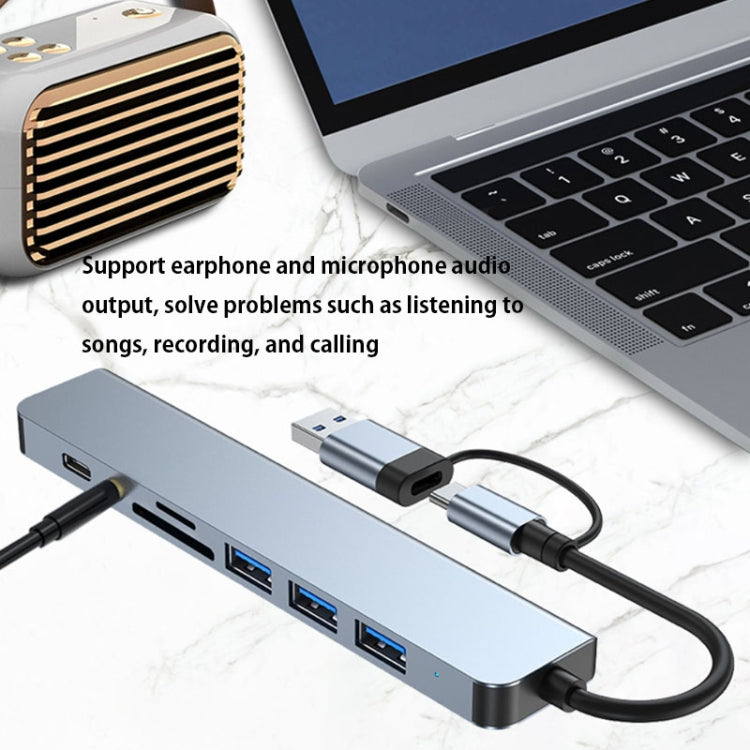 แท่นเชื่อมต่อมัลติฟังก์ชัน BYL-2218TU 8 in 1 USB + USB-C / Type-C เป็น USB HUB อะแดปเตอร์ BYL-2218TU