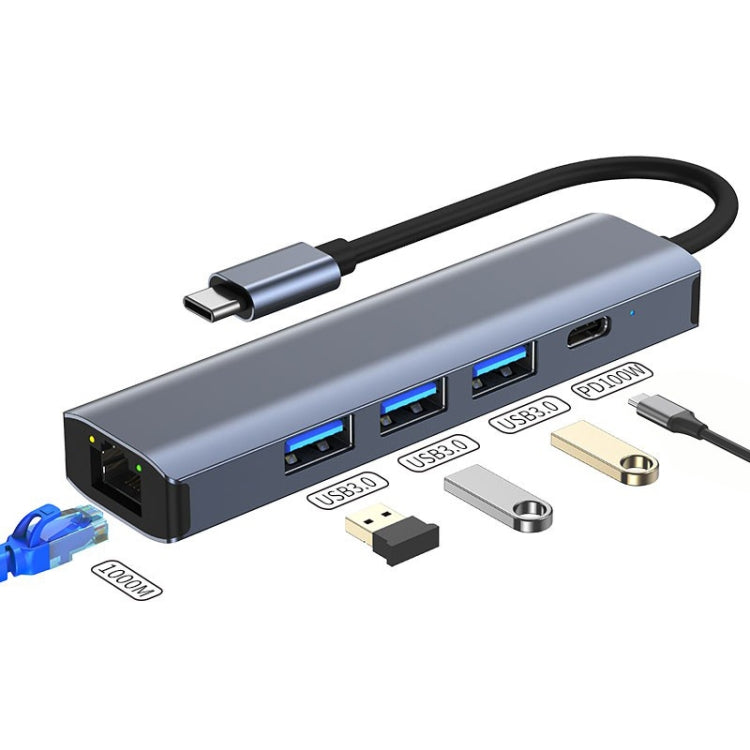 แท่นเชื่อมต่อ USB-C / Type-C เป็น USB 5-in-1 พร้อมพอร์ตเครือข่าย 1000M BYL-2302