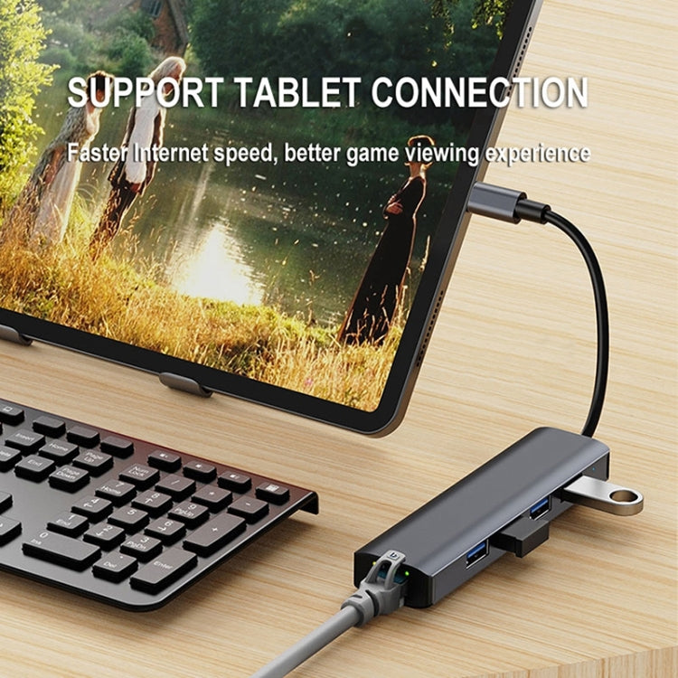 แท่นเชื่อมต่อ USB-C / Type-C เป็น USB 5-in-1 พร้อมพอร์ตเครือข่าย 1000M BYL-2302