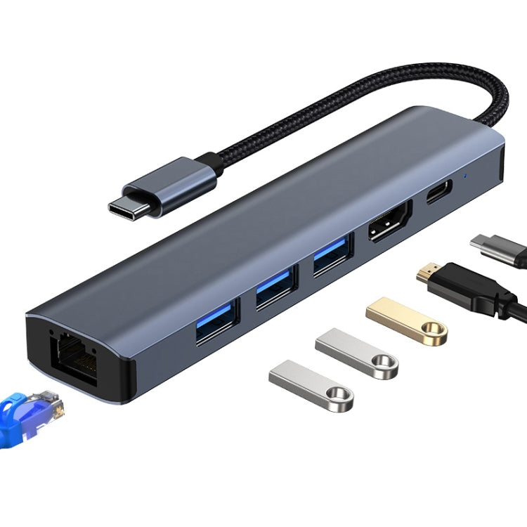 แท่นเชื่อมต่อ USB-C / Type-C เป็น USB 6-in-1 พร้อมพอร์ตเครือข่าย 1000M BYL-2210