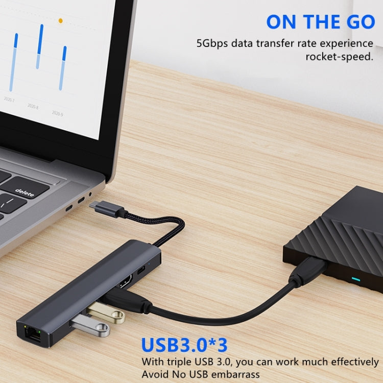 แท่นเชื่อมต่อ USB-C / Type-C เป็น USB 6-in-1 พร้อมพอร์ตเครือข่าย 1000M BYL-2210