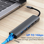 แท่นเชื่อมต่อ USB-C / Type-C เป็น USB 6-in-1 พร้อมพอร์ตเครือข่าย 1000M BYL-2210