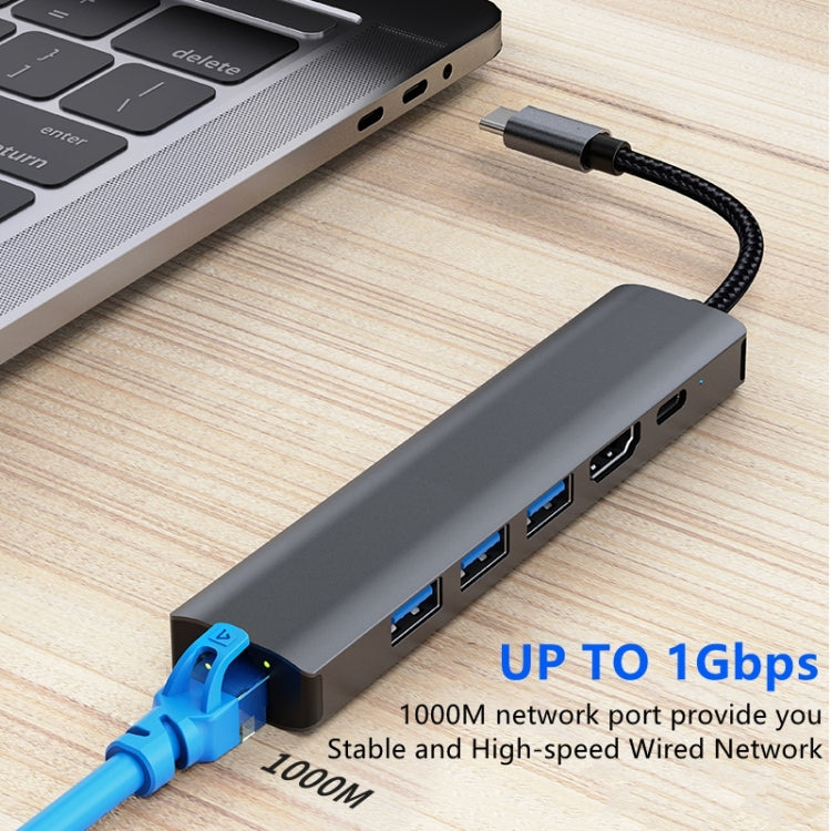 แท่นเชื่อมต่อ USB-C / Type-C เป็น USB 6-in-1 พร้อมพอร์ตเครือข่าย 1000M BYL-2210
