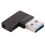 อะแดปเตอร์โลหะ Type-C / USB-C ตัวเมีย เป็น USB 3.0 ตัวผู้ แบบหัวงอ 90 องศา, Type-C ตัวเมีย เป็น USB 3.0 ตัวผู้