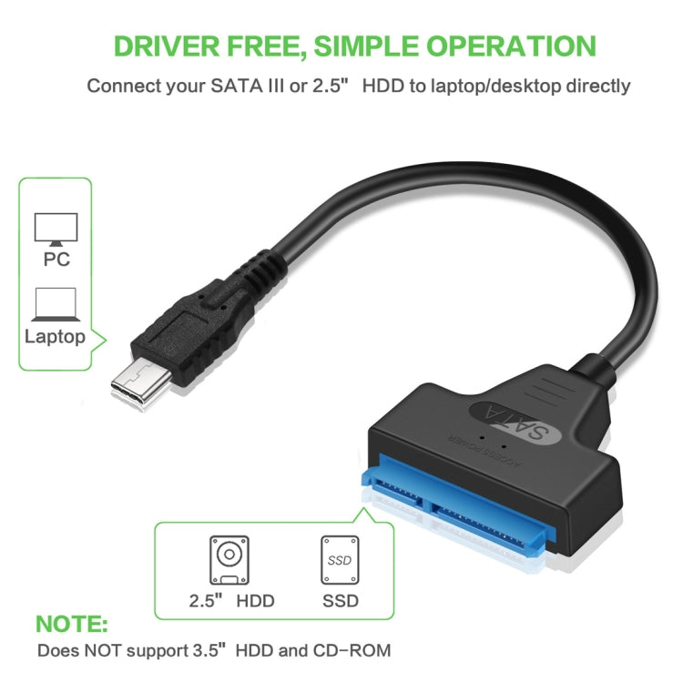 สายแปลงข้อมูล USB-C / Type-C 3.1 ตัวผู้เป็น SATA (15 พิน + 7 พิน) HDD ความยาว: 20cm, Type-C เป็น SATA