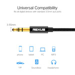 สายเสียง REXLIS 3629 แจ็ค 3.5 มม. ตัวผู้เป็นตัวผู้ ชุบทอง สำหรับเครื่องเสียงรถยนต์ AUX ความยาว: 1.8m