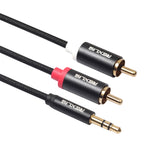 สายเสียง REXLIS 3635 แจ็ค 3.5 มม. ตัวผู้เป็นปลั๊ก RCA คู่ ชุบทอง สายถักผ้าฝ้ายสีดำ สำหรับลำโพงแอคทีฟ อินพุต RCA ความยาว: 1m