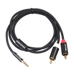 สายเสียง REXLIS 3635 แจ็ค 3.5 มม. ตัวผู้เป็นปลั๊ก RCA คู่ ชุบทอง สายถักผ้าฝ้ายสีดำ สำหรับลำโพงแอคทีฟ อินพุต RCA ความยาว: 1m