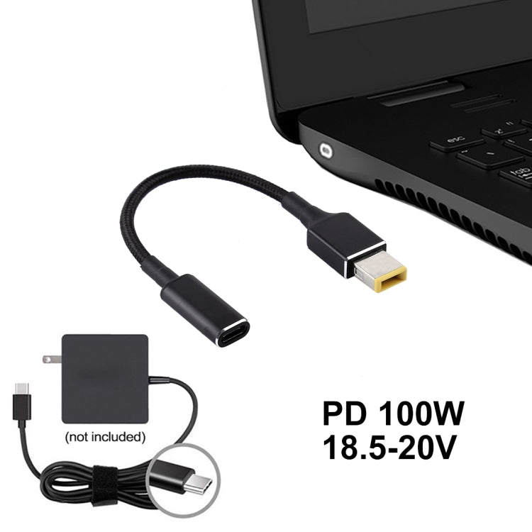 สายชาร์จ PD 100W 18.5-20V ปลั๊กสี่เหลี่ยมเป็น USB-C / Type-C ถักไนลอน สำหรับโน้ตบุ๊ก Lenovo
