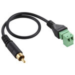 สายอะแดปเตอร์เชื่อมต่อ RCA ตัวผู้ชุบทองไปยังขั้วต่อแบบ 2 ขาแบบถอดได้ ไม่ต้องบัดกรี USB ตัวเชื่อมต่อแบบไม่ต้องบัดกรี ความยาว 30 ซม. RCA ตัวผู้