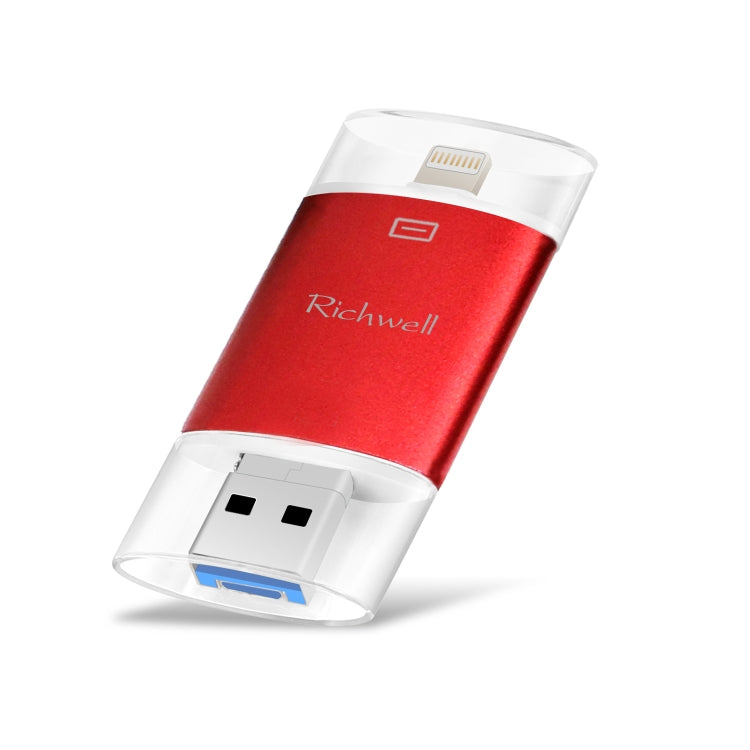 Richwell แฟลชไดรฟ์ 3 in 1 128G Type-C + 8 Pin + USB 3.0 ฝาปิดโลหะสองชั้นแบบดัน-ดึง พร้อมฟังก์ชัน OTG