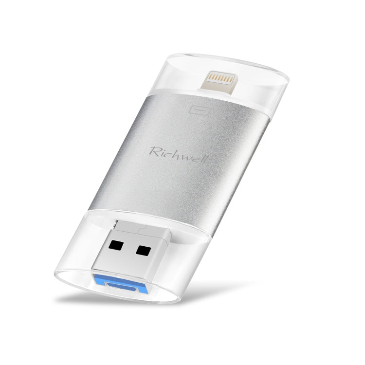 Richwell แฟลชไดรฟ์ 3 in 1 64G Type-C + 8 Pin + USB 3.0 ฝาปิดโลหะสองชั้นแบบดัน-ดึง พร้อมฟังก์ชัน OTG