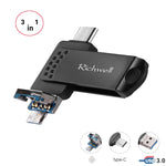 Richwell แฟลชไดรฟ์โลหะ 3 in 1 16G Type-C + Micro USB + USB 3.0 พร้อมฟังก์ชัน OTG