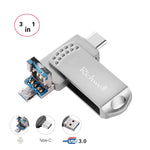 Richwell แฟลชไดรฟ์โลหะ 3 in 1 16G Type-C + Micro USB + USB 3.0 พร้อมฟังก์ชัน OTG
