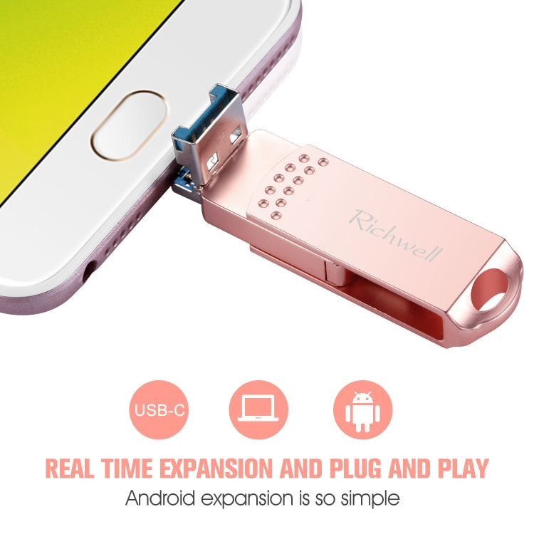 Richwell แฟลชไดรฟ์โลหะ 3 in 1 32G Type-C + Micro USB + USB 3.0 พร้อมฟังก์ชัน OTG