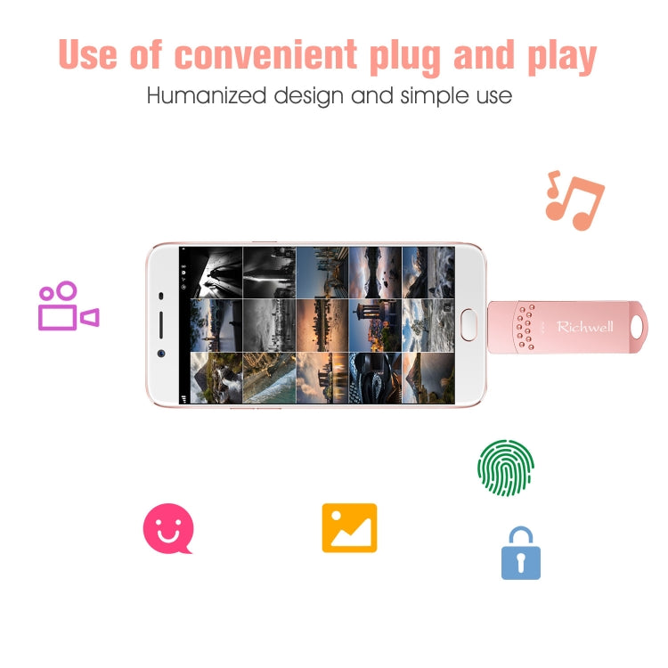 Richwell แฟลชไดรฟ์โลหะ 3 in 1 128G Type-C + Micro USB + USB 3.0 พร้อมฟังก์ชัน OTG