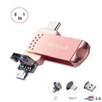 Richwell 3 in 1 128G Type-C + Micro USB + USB 3.0 Metal Flash Disk with OTG Function