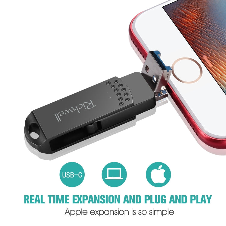 Richwell แฟลชไดรฟ์โลหะ 32G Type-C + 8 Pin + USB 3.0 พร้อมฟังก์ชัน OTG