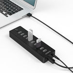 ORICO P10-U2 ฮับ USB 2.0 10 พอร์ต พร้อมไฟแสดงสถานะและสาย USB ยาว 1 เมตร (สีดำ)