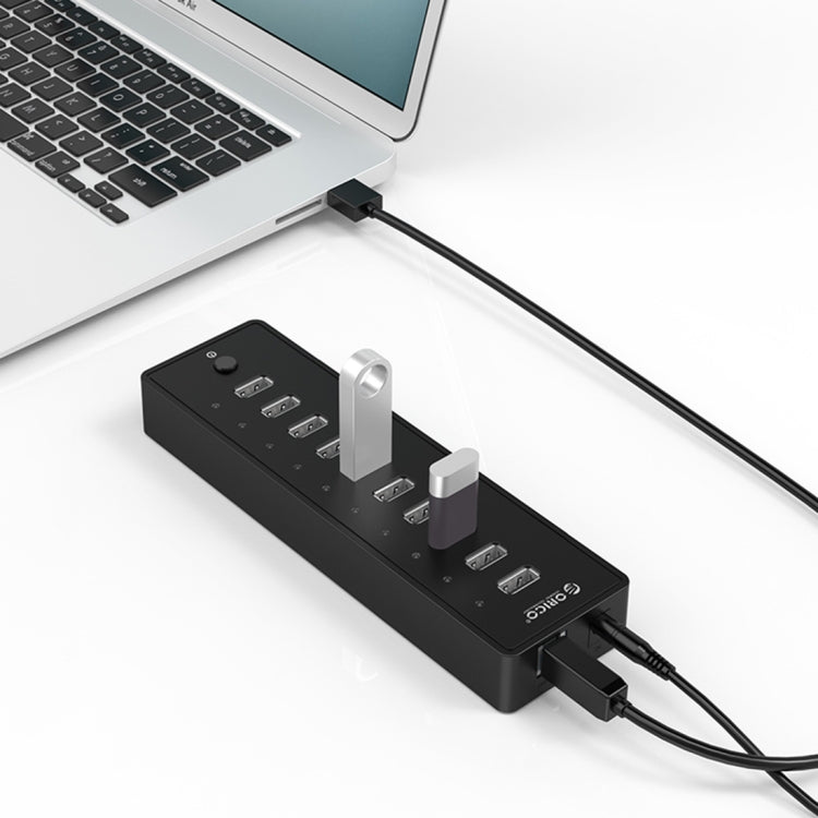 ORICO P10-U2 ฮับ USB 2.0 10 พอร์ต พร้อมไฟแสดงสถานะและสาย USB ยาว 1 เมตร (สีดำ)