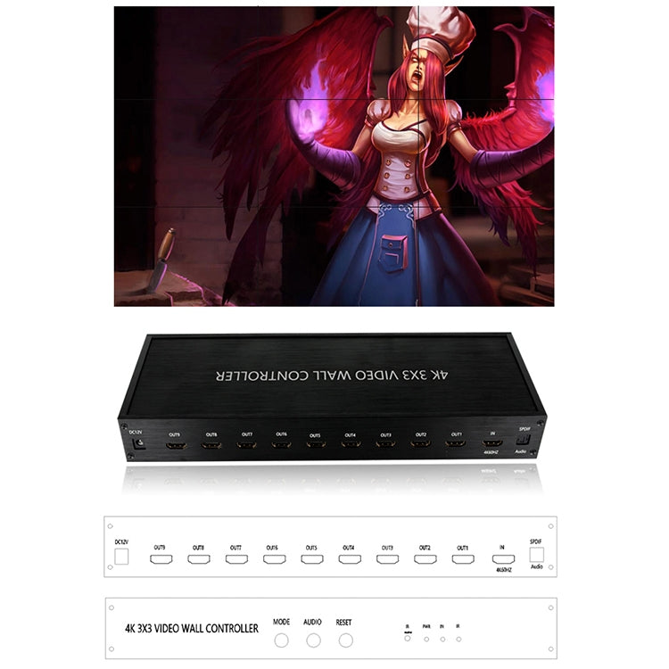 NK-BT88 คอนโทรลเลอร์วิดีโอวอลล์ HDMI 4K 3X3 พร้อมรีโมทคอนโทรล ปลั๊ก EU