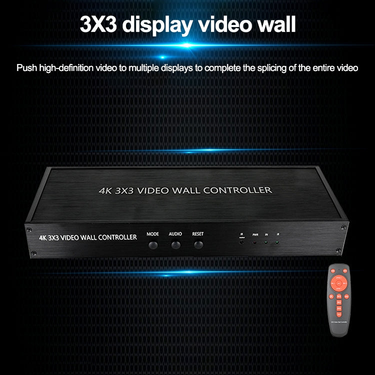 NK-BT88 คอนโทรลเลอร์วิดีโอวอลล์ HDMI 4K 3X3 พร้อมรีโมทคอนโทรล ปลั๊ก EU