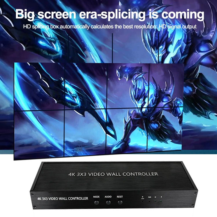 NK-BT88 คอนโทรลเลอร์วิดีโอวอลล์ HDMI 4K 3X3 พร้อมรีโมทคอนโทรล ปลั๊ก EU