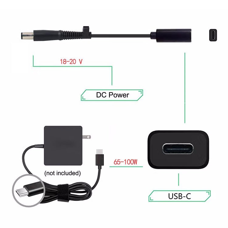 สายชาร์จอะแดปเตอร์ DP USB-C / Type-C เป็น 7.4 x 0.6 มม. สำหรับ HP, 2.4 x 0.6 มม.