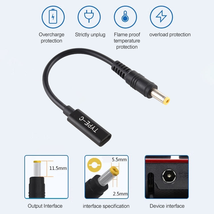 สายชาร์จอะแดปเตอร์ DP USB-C / Type-C เป็น 5.5 x 2.5 มม.