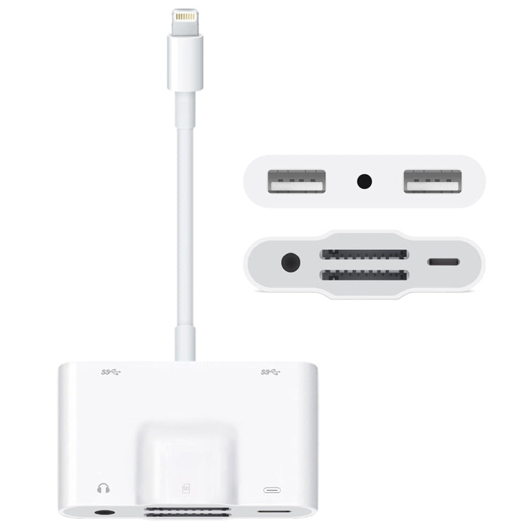 NK-1042 อะแดปเตอร์กล้อง 6 in 1 8 Pin ตัวผู้เป็น Dual USB + Dual SD Card + ช่องต่อเสียง 3.5 มม. + ช่องชาร์จ 8 Pin ตัวเมีย