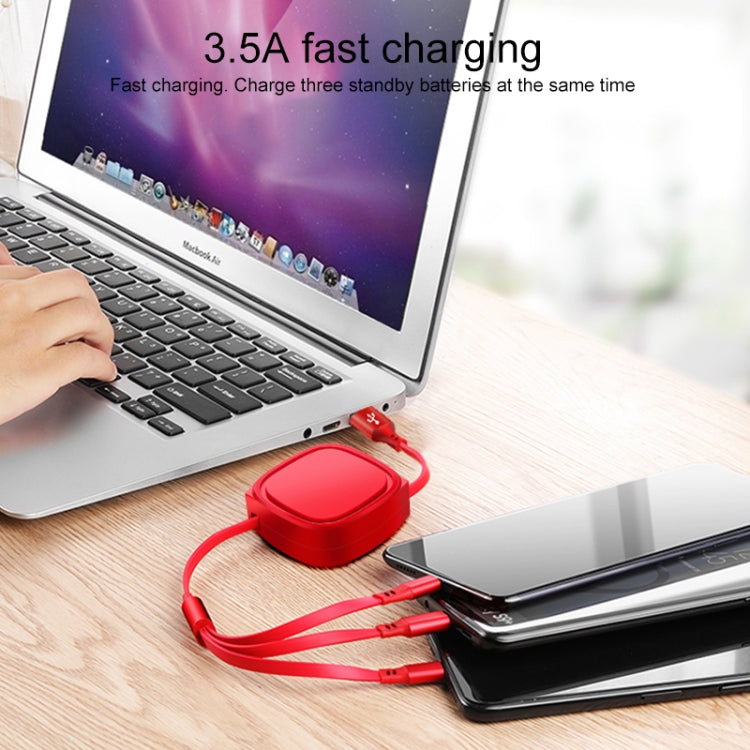 สายชาร์จแบบดึงเก็บได้ 3 in 1 USB เป็น USB-C / Type-C + 8 Pin + Micro USB ความยาว 1.2 ม. 3.5A สูงสุด