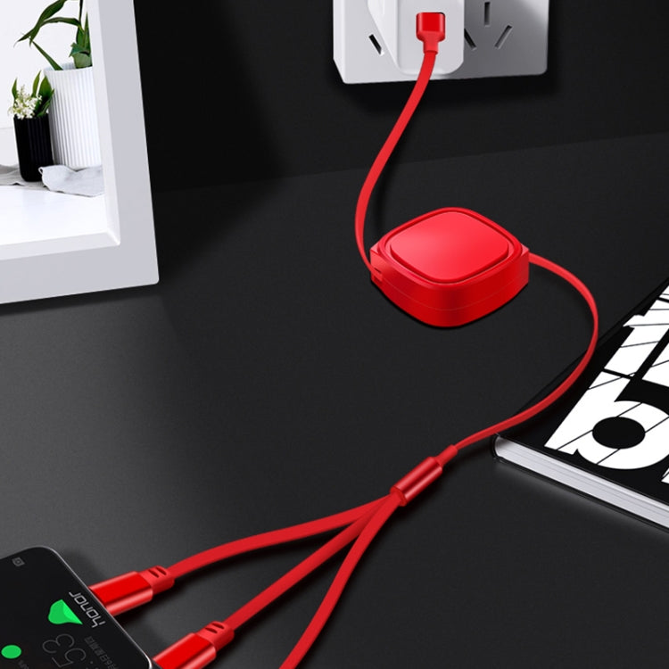 สายชาร์จแบบดึงเก็บได้ 3 in 1 USB เป็น USB-C / Type-C + 8 Pin + Micro USB ความยาว 1.2 ม. 3.5A สูงสุด