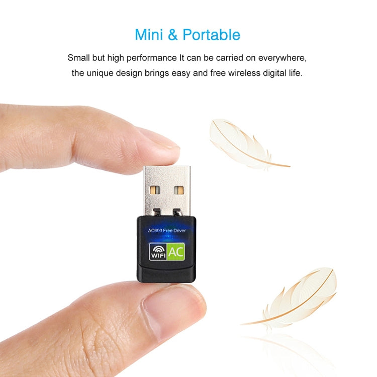 อะแดปเตอร์ WiFi USB 2.0 แบบสองย่านความถี่ 2.4GHz & 5GHz ความเร็ว AC600Mbps พร้อมไดรเวอร์ฟรี, AC600Mbps