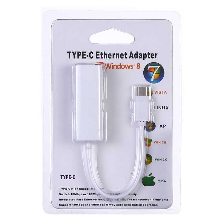 การ์ดเครือข่ายอีเธอร์เน็ตอะแดปเตอร์ USB-C / Type-C 10 / 100 Mbps รุ่น KY-RTL8152B, USB Type-C 100Mbps