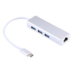 ฮับอลูมิเนียม 3 พอร์ต USB3.0 พร้อมอะแดปเตอร์อีเธอร์เน็ต USB-C / Type-C ความเร็ว 1000Mbps, USB Type-C 1000Mbps